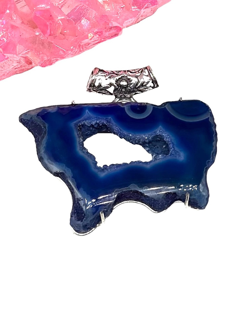 Botswana Agate Window Druzy Necklace Pendant 925 Sterling Silver Overlay